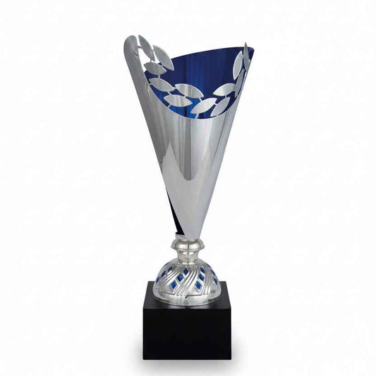 Copa Clásica Bicolor Cáliz Azul y Plata con Laurel Calado y Pie con Rombos
