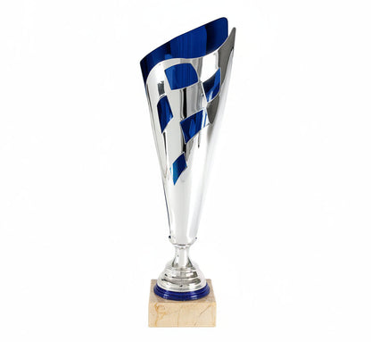 Copa Clásica Bicolor Cáliz Plateado con Rombos Azules-Trofeos Robles