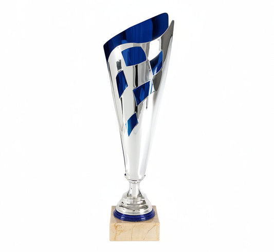 Copa Clásica Bicolor Cáliz Plateado con Rombos Azules-Trofeos Robles