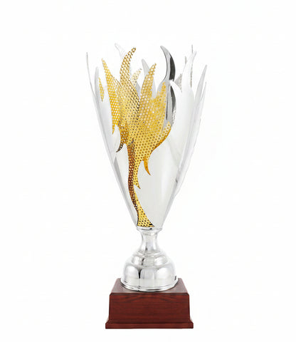 Copa Clásica Bicolor Pétalos Plateados en Abanico con Llamas-Trofeos Robles