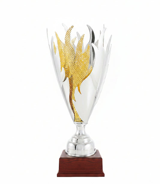 Copa Clásica Bicolor Pétalos Plateados en Abanico con Llamas-Trofeos Robles