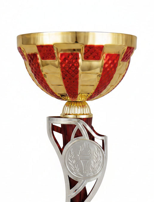 Copa Dorada Cuenco en Damero Rojo y Tallo Calado Burdeos-detalle