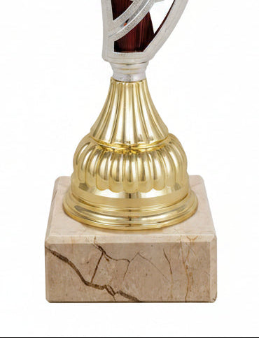 Copa Dorada Cuenco en Damero Rojo y Tallo Calado Burdeos-detalle base