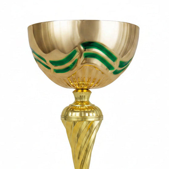Copa Dorada con Ondas Verdes y Tallo Torsionado sobre Mármol-detalle