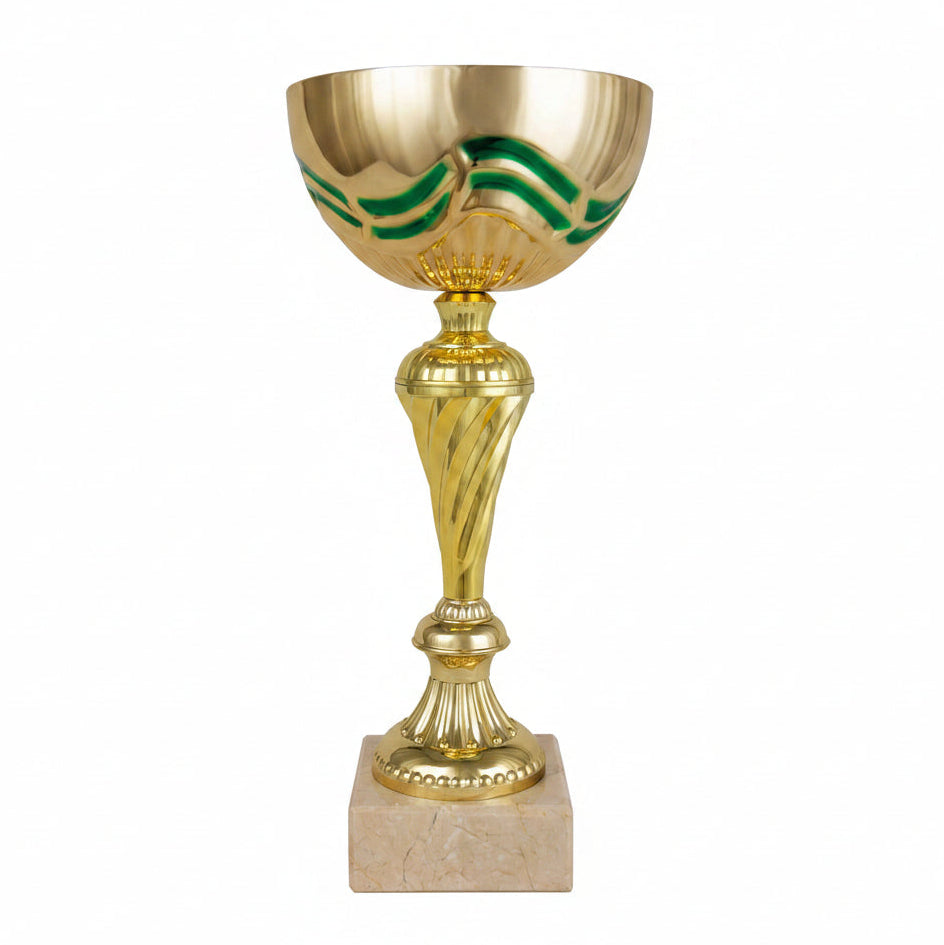 Copa Dorada con Ondas Verdes y Tallo Torsionado sobre Mármol-Trofeos Robles