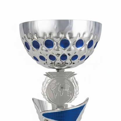 Copa Plateada Cuenco Círculos Azules Tallo Franjas Azules-detalle