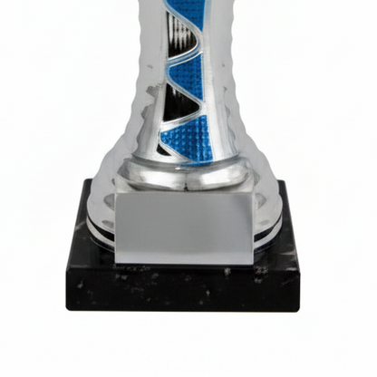 Copa Plateada Cuenco Círculos Azules Tallo Franjas Azules-detalles base