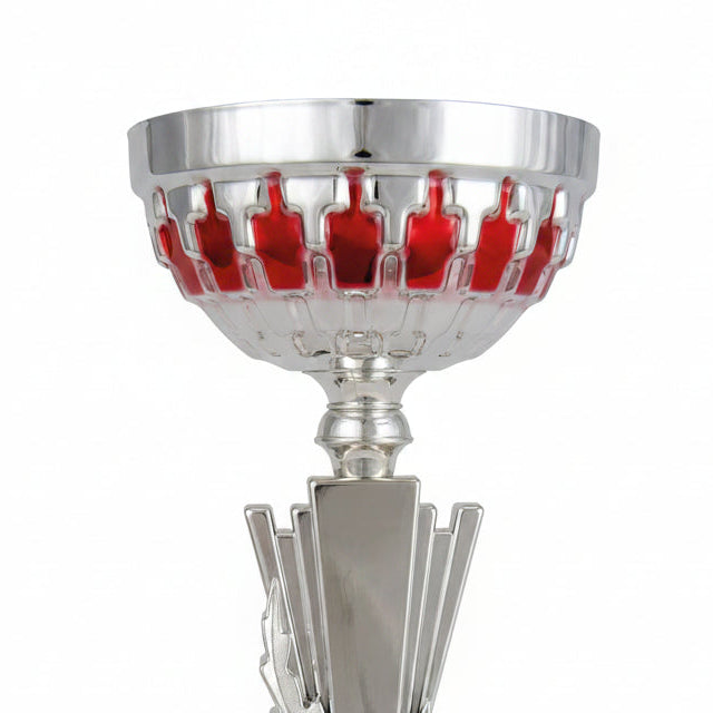 Copa Plateada Cuenco Damero Rojo Tallo Laurel-detalle