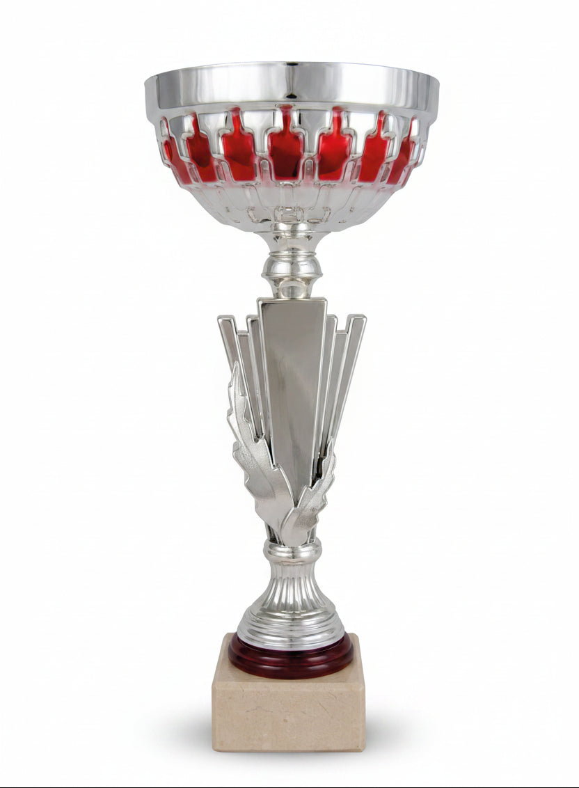 Copa Plateada Cuenco Damero Rojo Tallo Laurel-Trofeos Robles