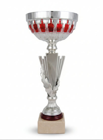 Copa Plateada Cuenco Damero Rojo Tallo Laurel-Trofeos Robles