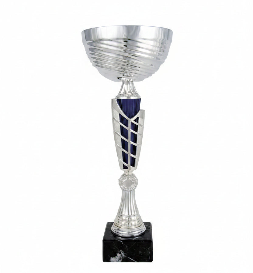 Copa Plateada Cuenco Estrías Tallo Azul Calado-Trofeos Robles