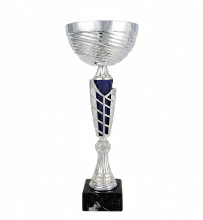 Copa Plateada Cuenco Estrías Tallo Azul Calado-Trofeos Robles