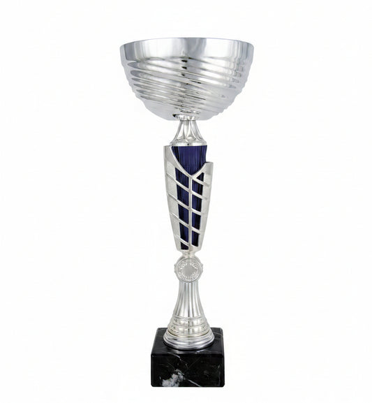 Copa Plateada Cuenco Estrías Tallo Azul Calado-Trofeos Robles