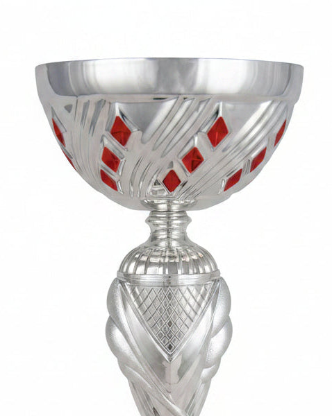 Copa Plateada Cuenco con Rombos Rojos-detalle