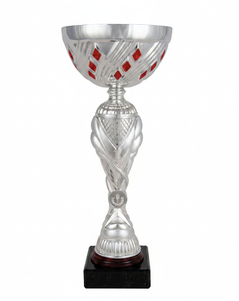 Copa Plateada Cuenco con Rombos Rojos-Trofeos Robles
