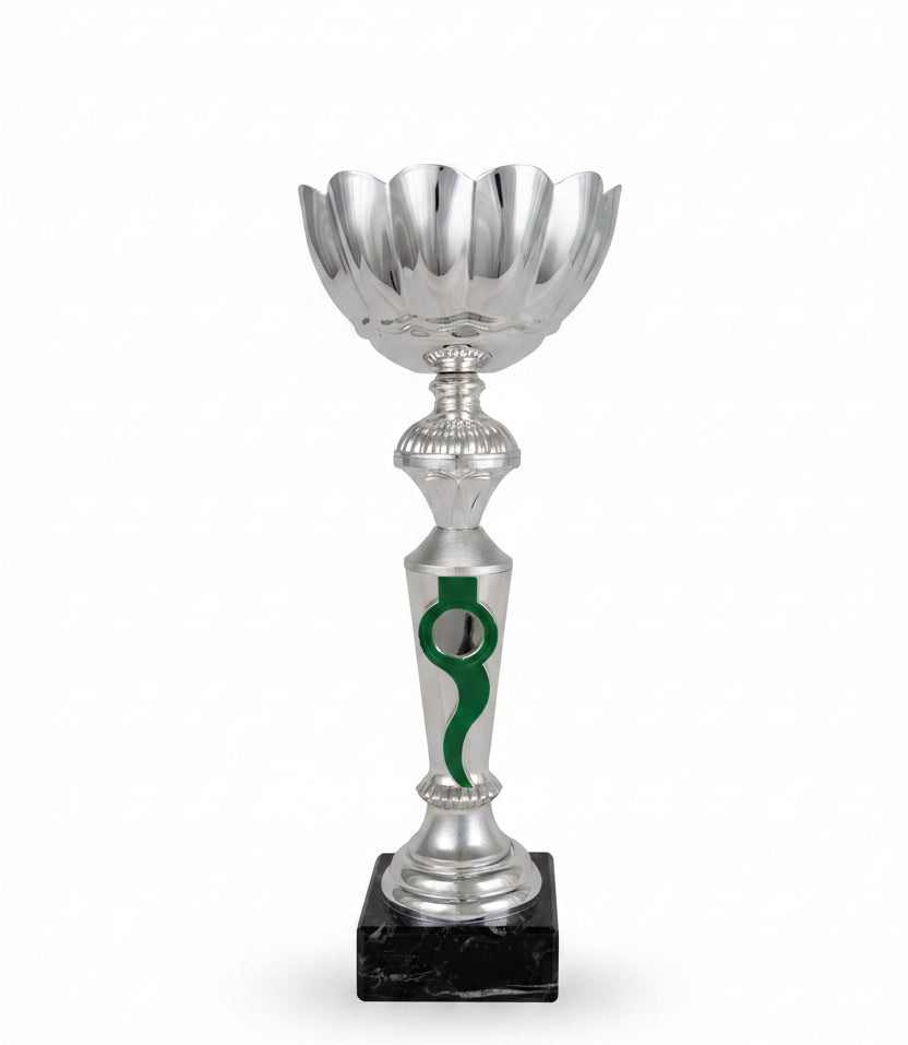 Copa Plateada Pétalos Ondulados y Tallo Verde-Trofeos Robles