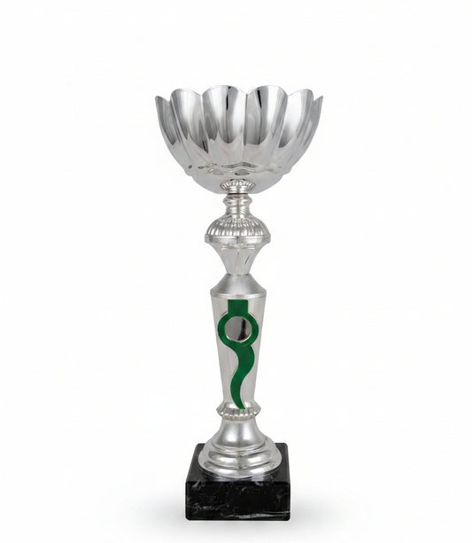 Copa Plateada Pétalos Ondulados y Tallo Verde-Trofeos Robles