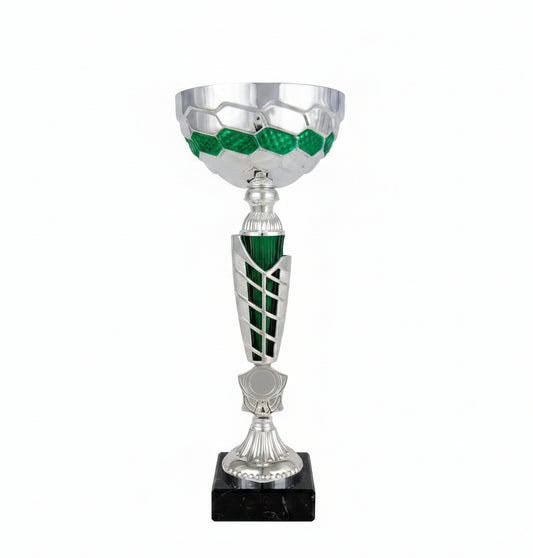 Copa Plateada con Cuenco de Panal Verde y Tallo Calado -Trofeos Robles