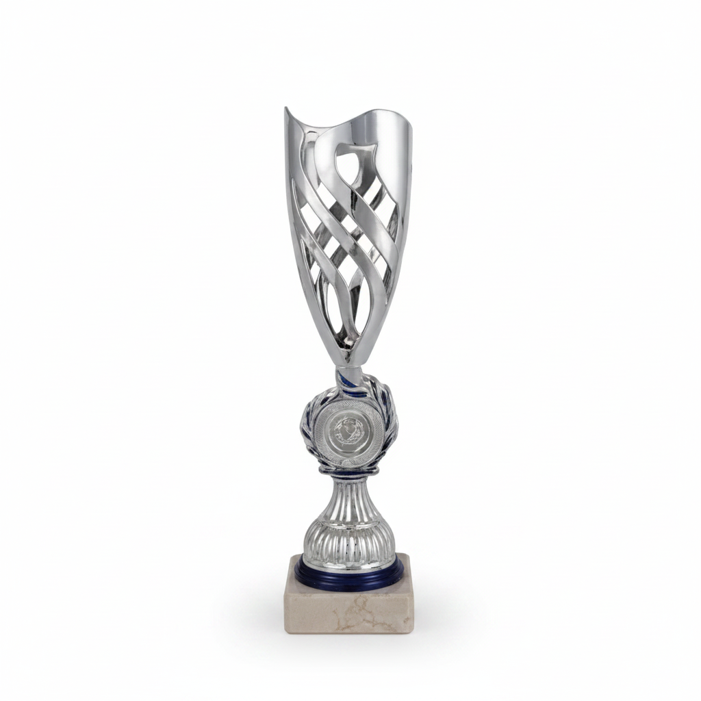 Copa Premium Plata y Azul con Diseño de Estrellas y Ondas-Trofeos Robles