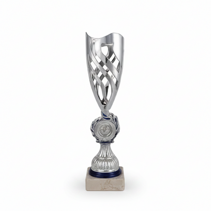Copa Premium Plata y Azul con Diseño de Estrellas y Ondas-Trofeos Robles