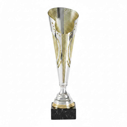 Copa Tipo Cáliz con Motivos Calados y Llamas en Plata Oro y Rojo