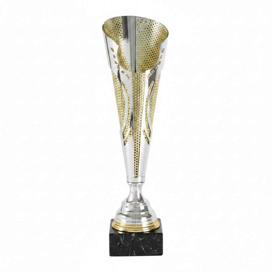 Copa Tipo Cáliz con Motivos Calados y Llamas en Plata Oro y Rojo