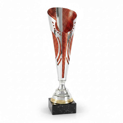 Copa Tipo Cáliz con Motivos Calados y Llamas en Plata Oro y Rojo