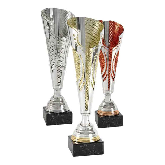Copa Tipo Cáliz con Motivos Calados y Llamas en Plata Oro y Rojo
