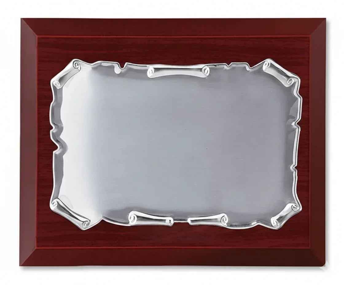 Placa conmemorativa plateada pergamino