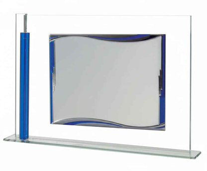 Placa homenaje sobre cristal marco azul