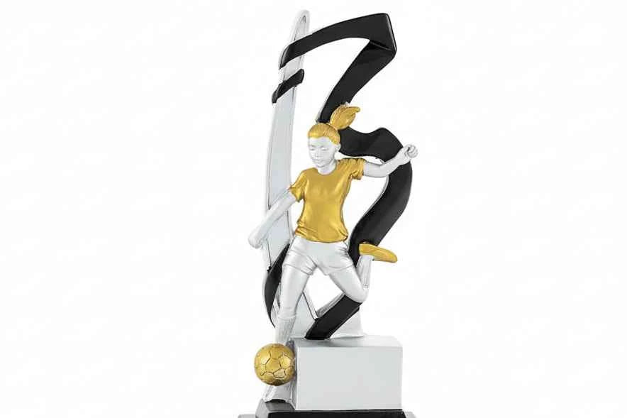 Trofeo Fútbol Femenino Jugadora con Balón Dorado Blanco Negro