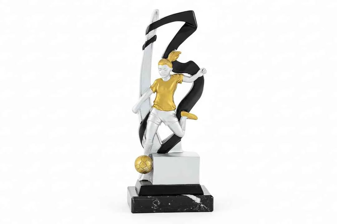 Trofeo Fútbol Femenino Jugadora con Balón Dorado Blanco Negro
