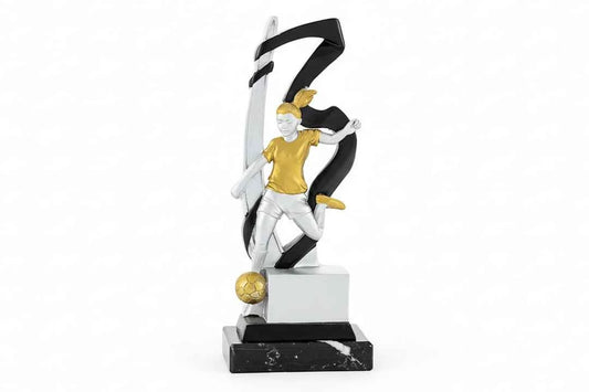 Trofeo Fútbol Femenino Jugadora con Balón Dorado Blanco Negro