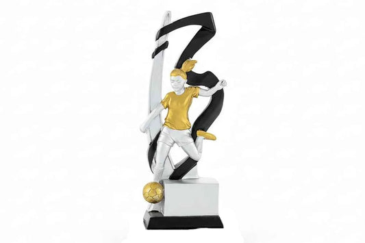 Trofeo Fútbol Femenino Jugadora con Balón Dorado Blanco Negro-2