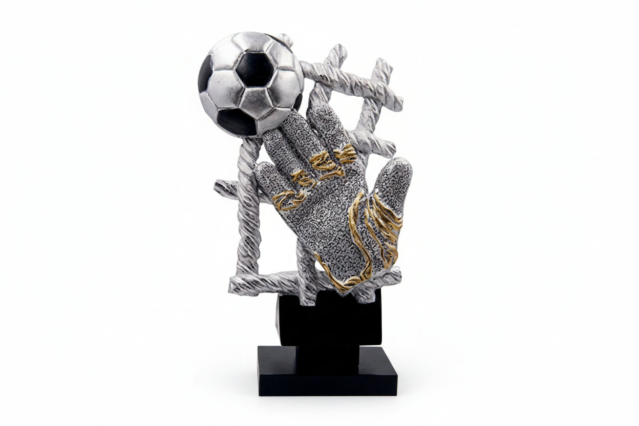 Trofeo Fútbol Guante Portero y Balón Bronce Plateado Negro-Trofeos Robles