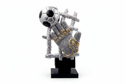 Trofeo Fútbol Guante Portero y Balón Bronce Plateado Negro-Trofeos Robles