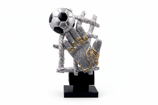 Trofeo Fútbol Guante Portero y Balón Bronce Plateado Negro-Trofeos Robles