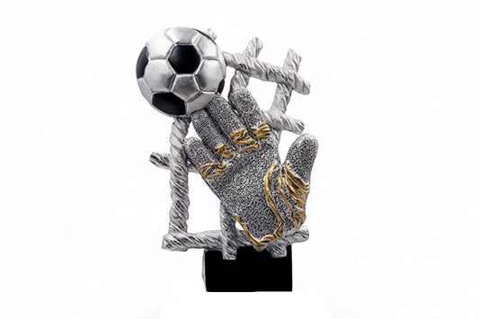 Trofeo Fútbol Guante Portero y Balón Bronce Plateado Negro-2