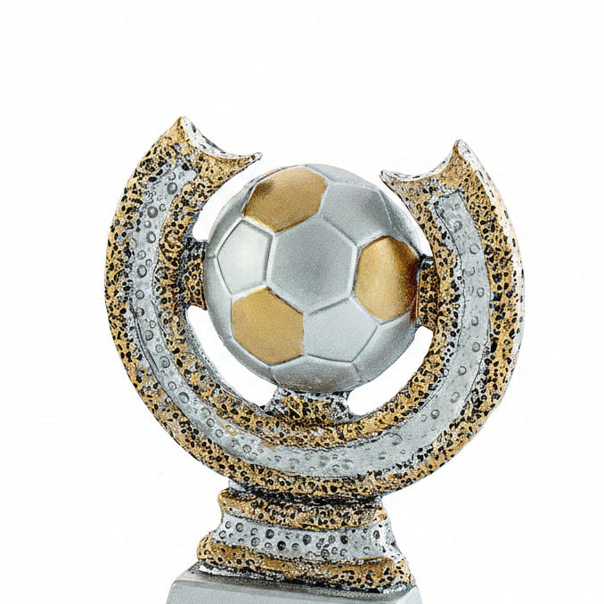 Trofeo Balón de Fútbol Plata y Oro con Soporte Circular