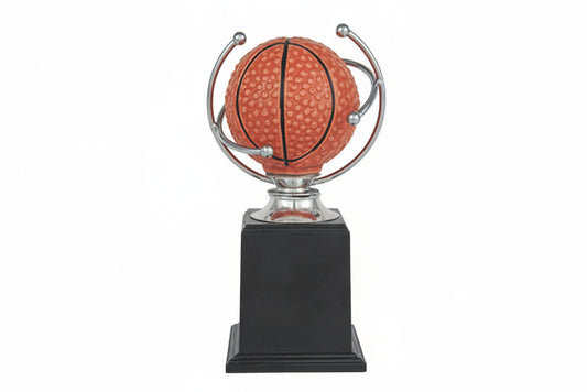Trofeo Baloncesto Balon Orbital con Aros Plateados y Base Negra-Trofeos Robles