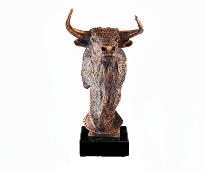 Trofeo Cabeza de Toro en Resina Bronce con Base de Mármol