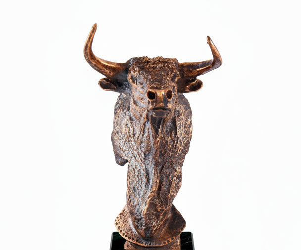 Trofeo Cabeza de Toro en Resina Bronce con Base de Mármol-Detalle