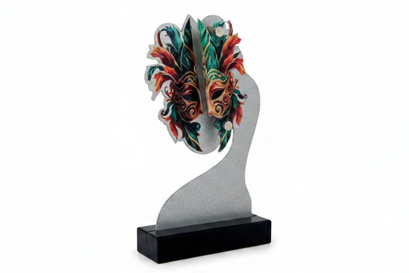 Trofeo Carnaval Máscara Veneciana con Plumas y Soporte Metal-Trofeos Robles