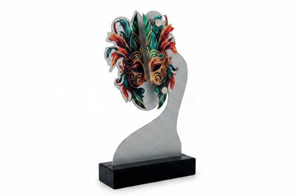 Trofeo Carnaval Máscara Veneciana con Plumas y Soporte Metal-Trofeos Robles