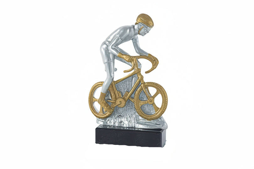 Trofeo Ciclismo Ciclista en Resina Plateado y Dorado-detalle base