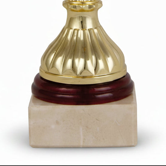 Trofeo Copa Hexagonal Oro y Rojo -detalle base