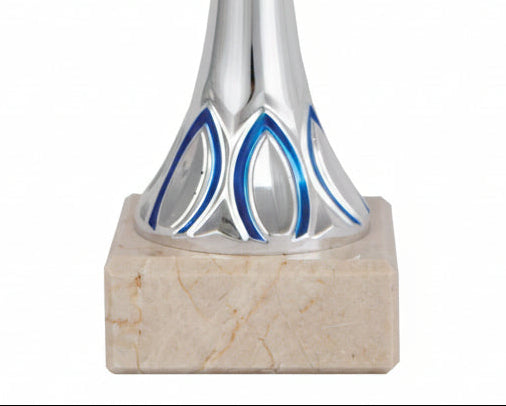 Trofeo Copa Hexagonal Plata y Azul -detalle base