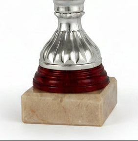 Trofeo Copa Plateada Clásica con Asas en Voluta, Disco Central y Peana de Mármol-detalle base