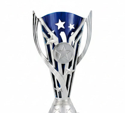 Trofeo Copa Vanguardista Plateada con Calado Estelar Azul-detalle