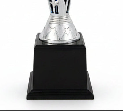 Trofeo Copa Vanguardista Plateada con Calado Estelar Azul-detalle base